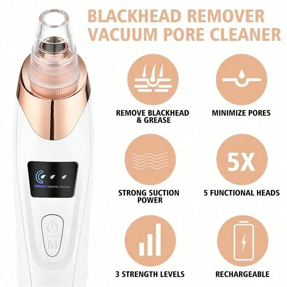 5-in-1 Rechargeable Derma Suction Blackhead Remover β Pore Vacuum Cleaner - Zafiee Mart
