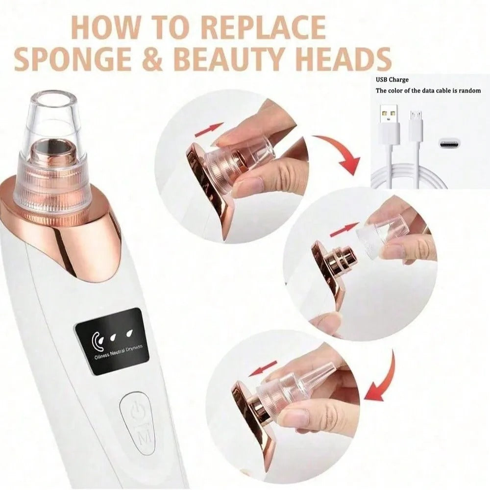5-in-1 Rechargeable Derma Suction Blackhead Remover β Pore Vacuum Cleaner - Zafiee Mart