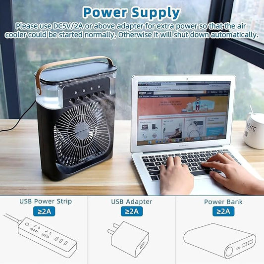 ❄️ 4-in-1 Portable Air Cooler Fan | Humidifier + Purifier + Ice Cooling | USB Rechargeable - Zafiee Mart