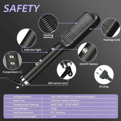 Professional Electric Hair Straightening Brush – Fast & Damage-Free Styling - Zafiee Mart